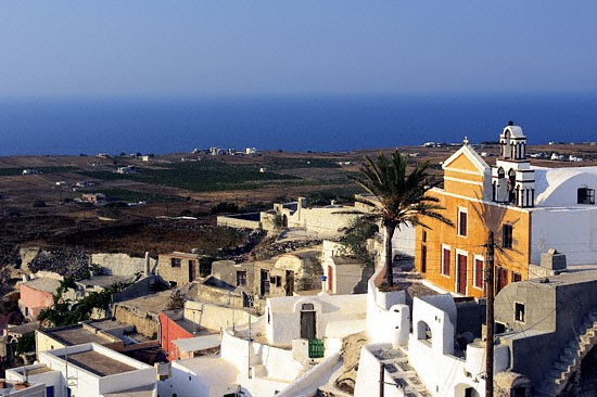 Finikia village in Santorini, a delightful whitewashed contrast to the volcanic scenery